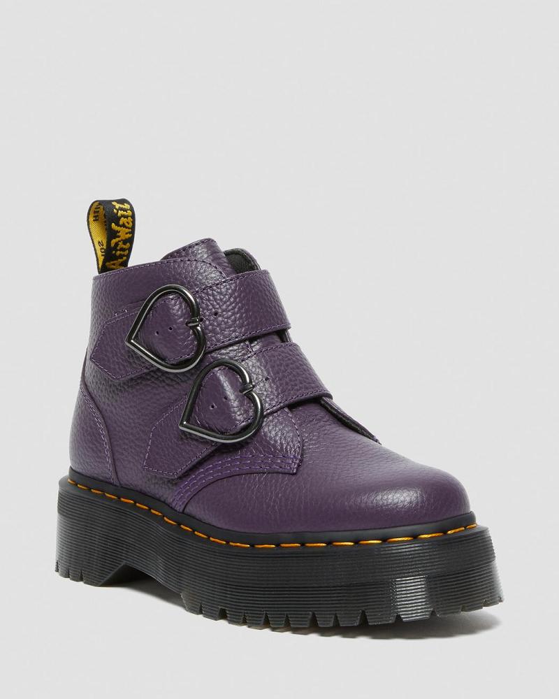 Dr Martens Devon Heart Læder Platform Støvler Dame Lilla | DK 236AHK